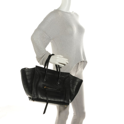 Celine Crocodile Embossed Calfskin Medium Phantom Luggage Black 2 of 7