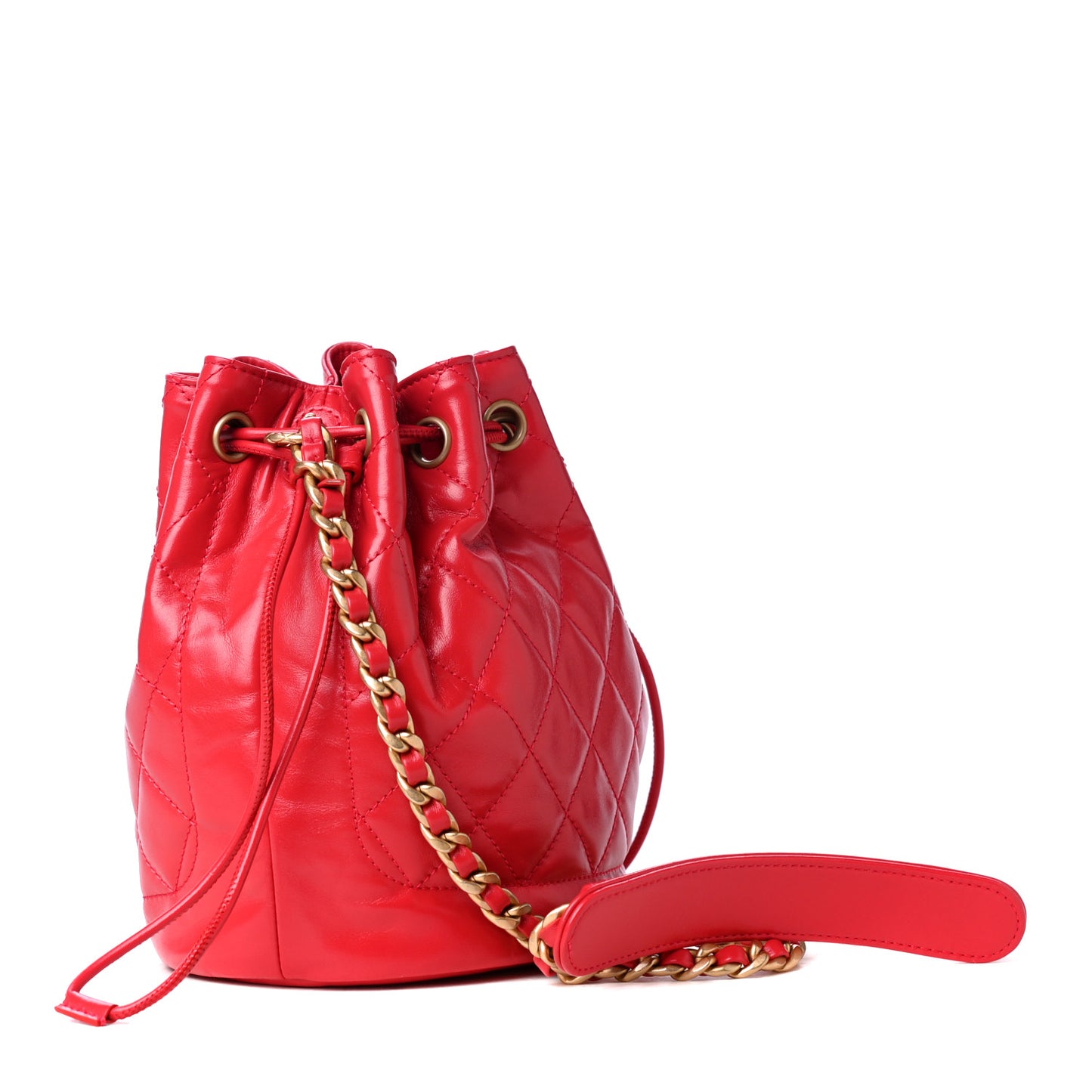 Calfskin Stitched Coco Ring Bucket Drawstring Bag Red