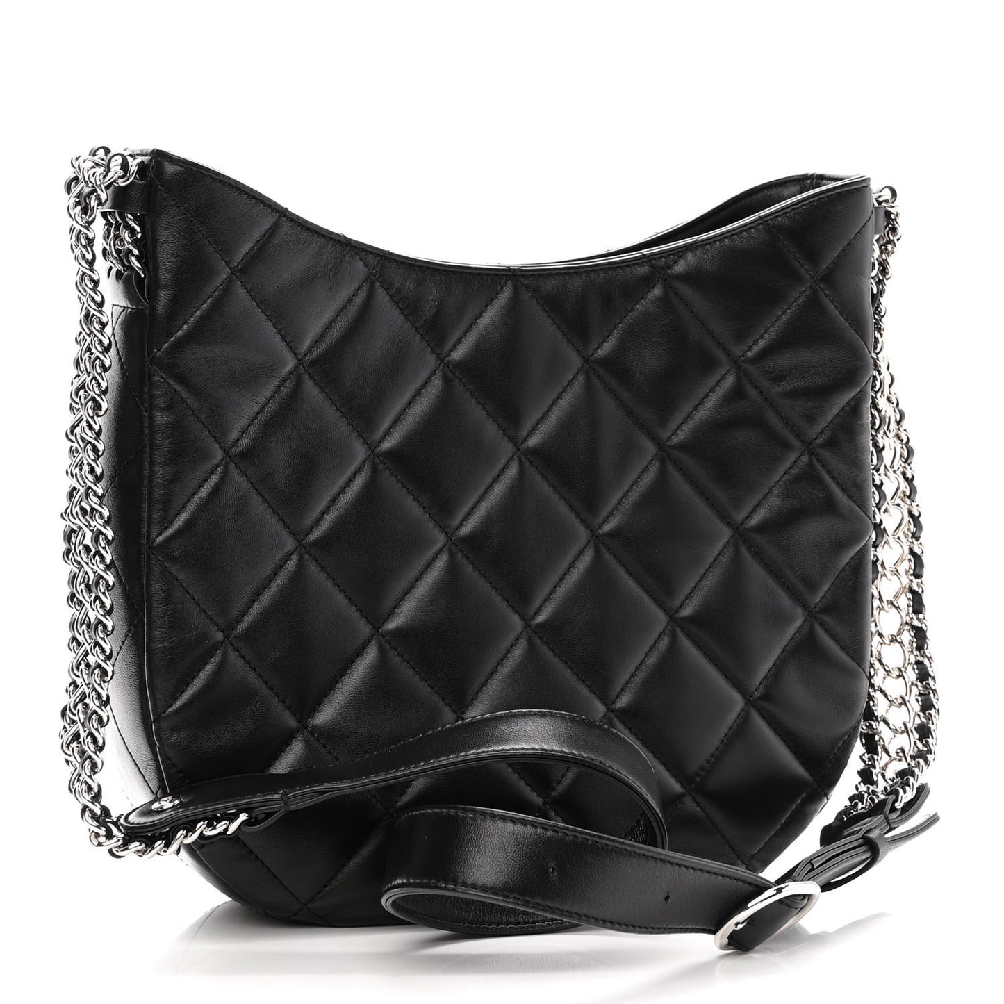 Lambskin Chain Rows Quilted Chain Hobo Black