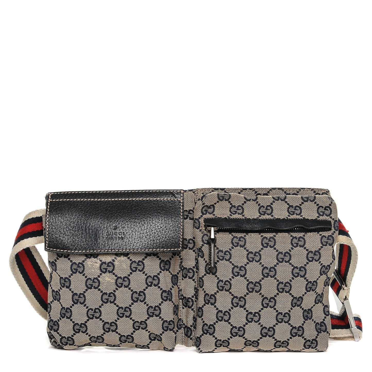 GG Monogram Web Double Pocket Belt Bag Navy