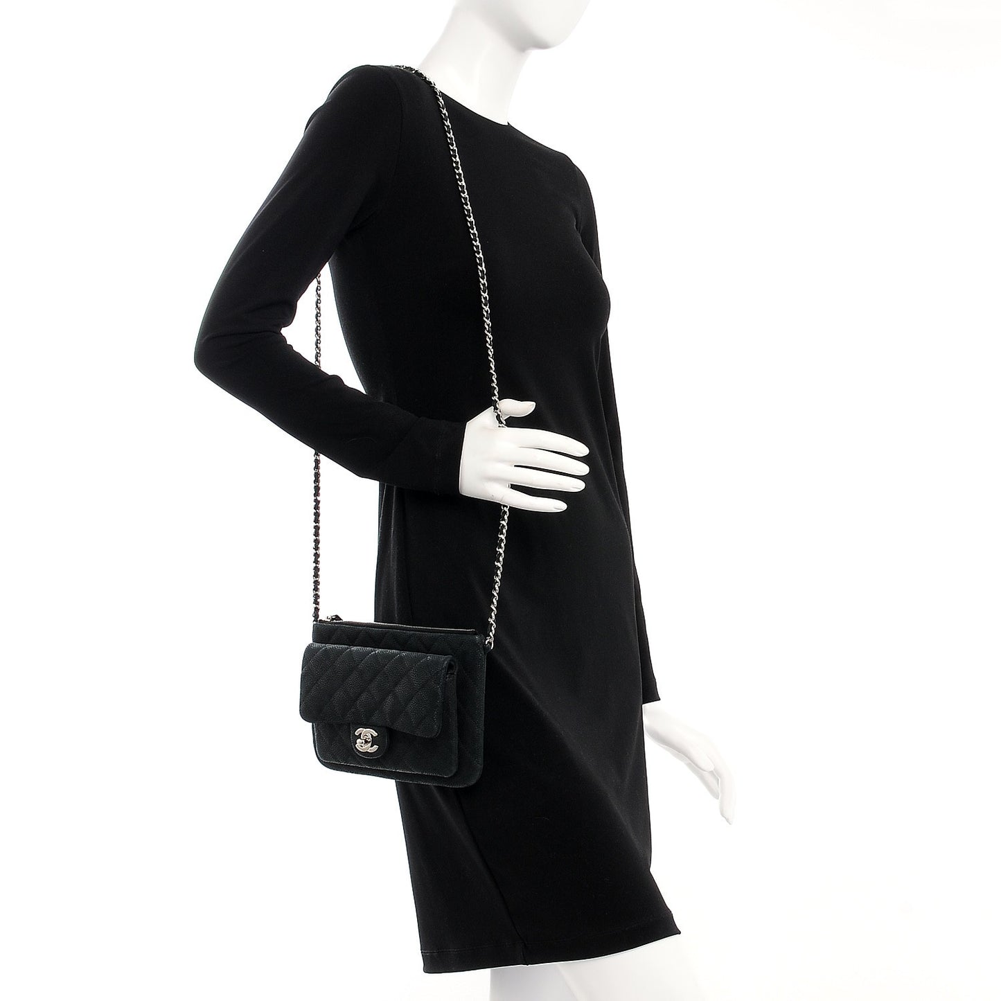 Iridescent Caviar Quilted Daily Zip Crossbody Bag Black
