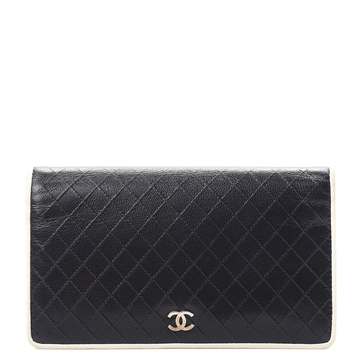 Calfskin Diamond Stitched Yen Wallet Dark Navy Blue