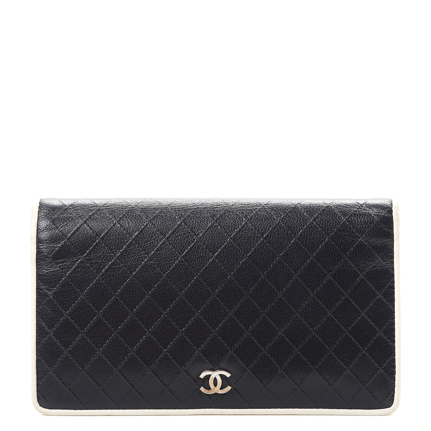 Chanel Calfskin Diamond Stitched Yen Wallet Dark Navy Blue 1 of 14