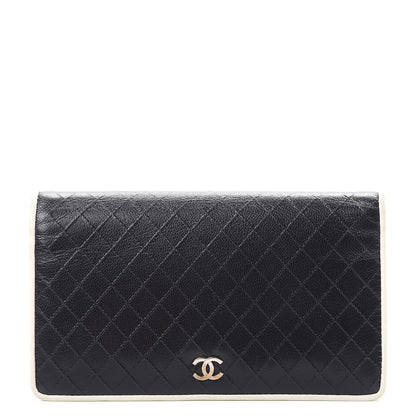 Chanel Calfskin Diamond Stitched Yen Wallet Dark Navy Blue 1 of 14
