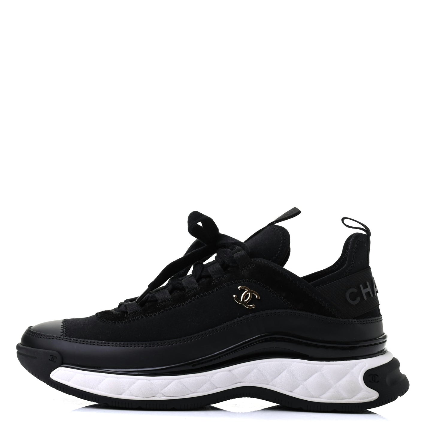 Velvet Calfskin Mixed Fibers CC Sneakers 39.5 Black