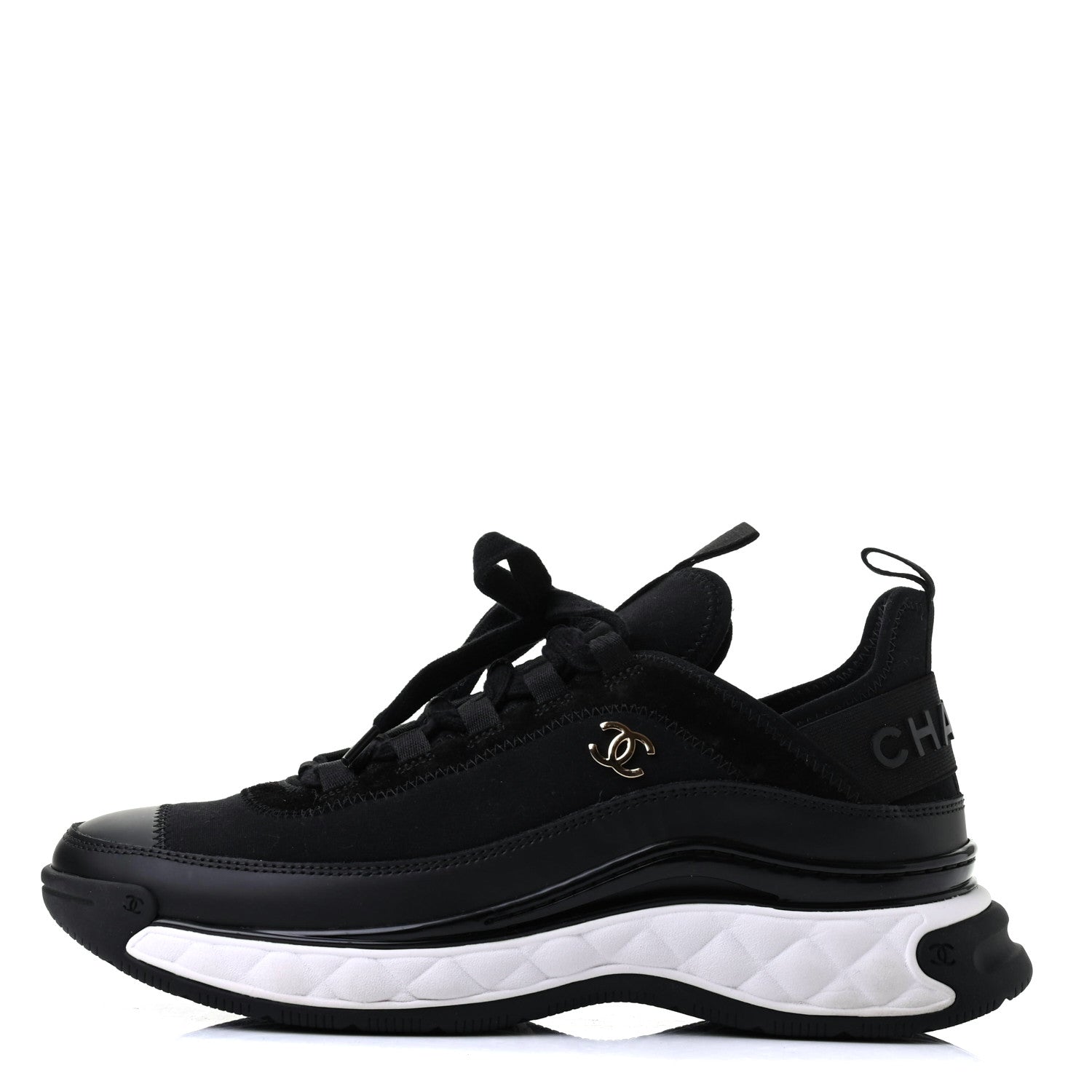 Chanel Velvet Calfskin Mixed Fibers CC Sneakers 39.5 Black 1 of 9