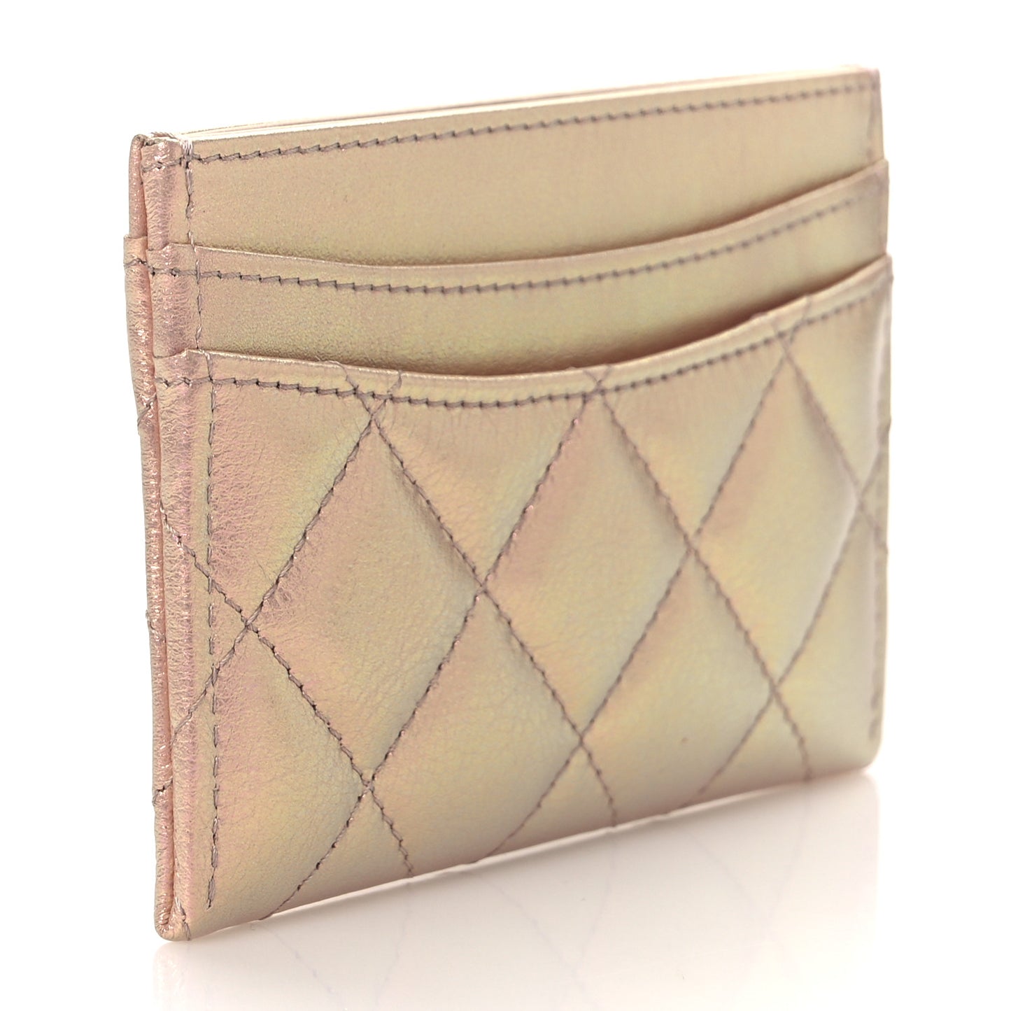 Iridescent Calfskin Quilted Card Holder Pink