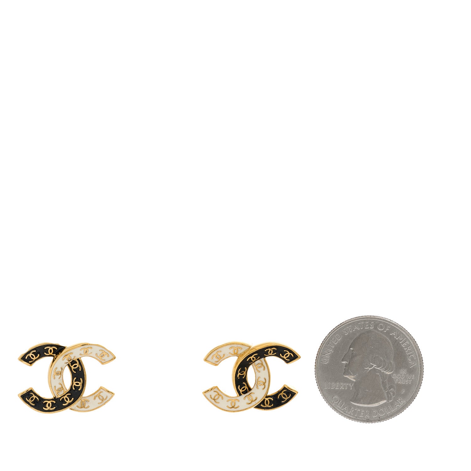 Chanel Enamel CC Logo Earrings Gold Black White 2 of 5