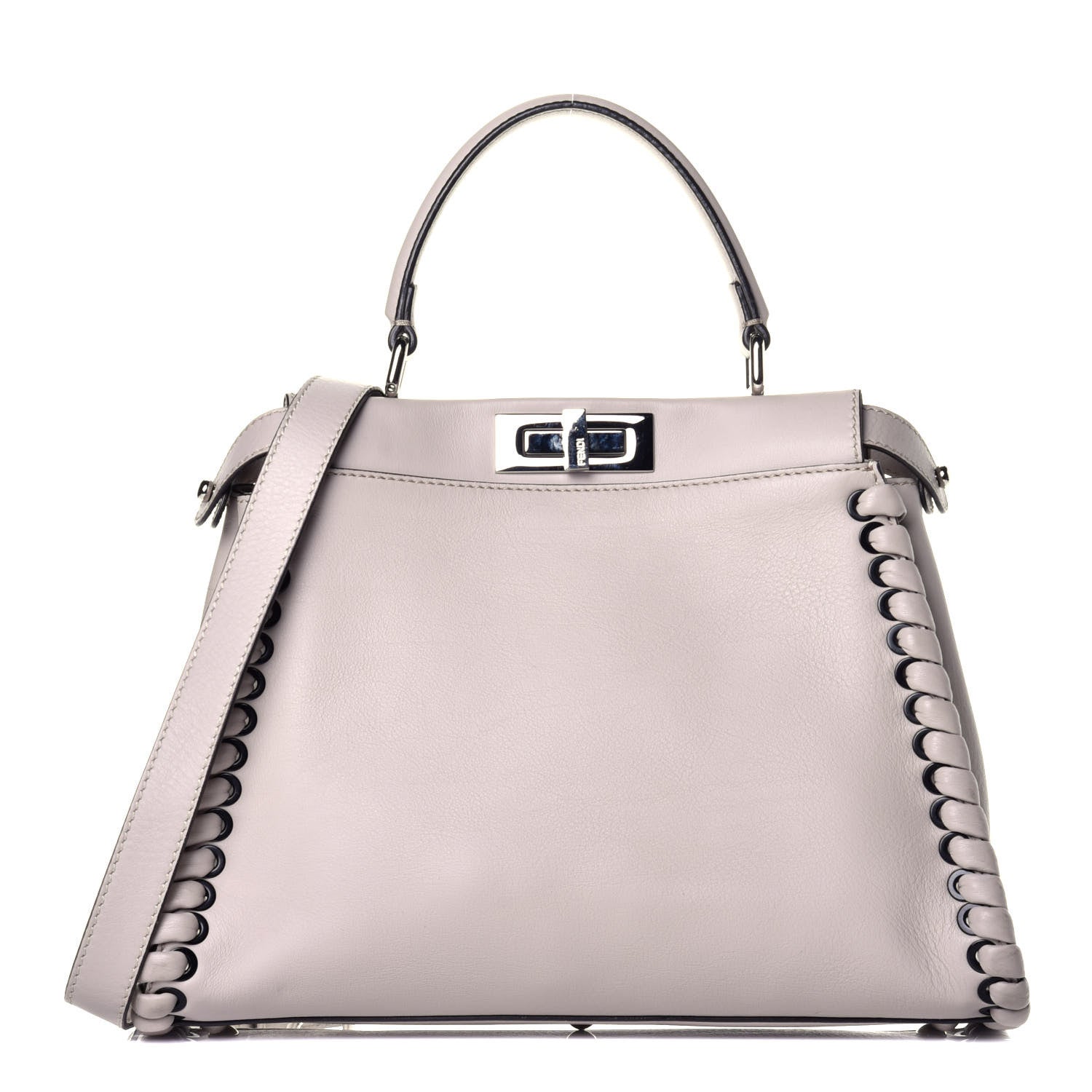 Fendi Vitello Seta Lace Up Medium Peekaboo Iconic Satchel Grigio Polvere 1 of 9