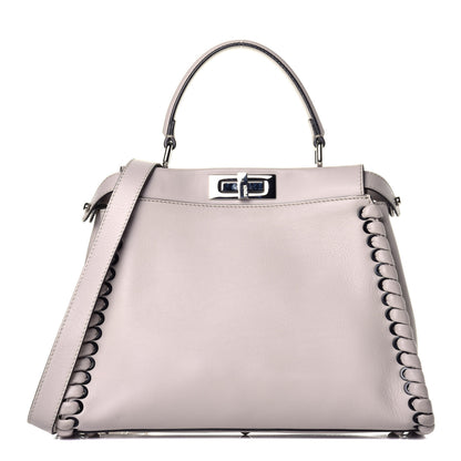 Fendi Vitello Seta Lace Up Medium Peekaboo Iconic Satchel Grigio Polvere 1 of 9