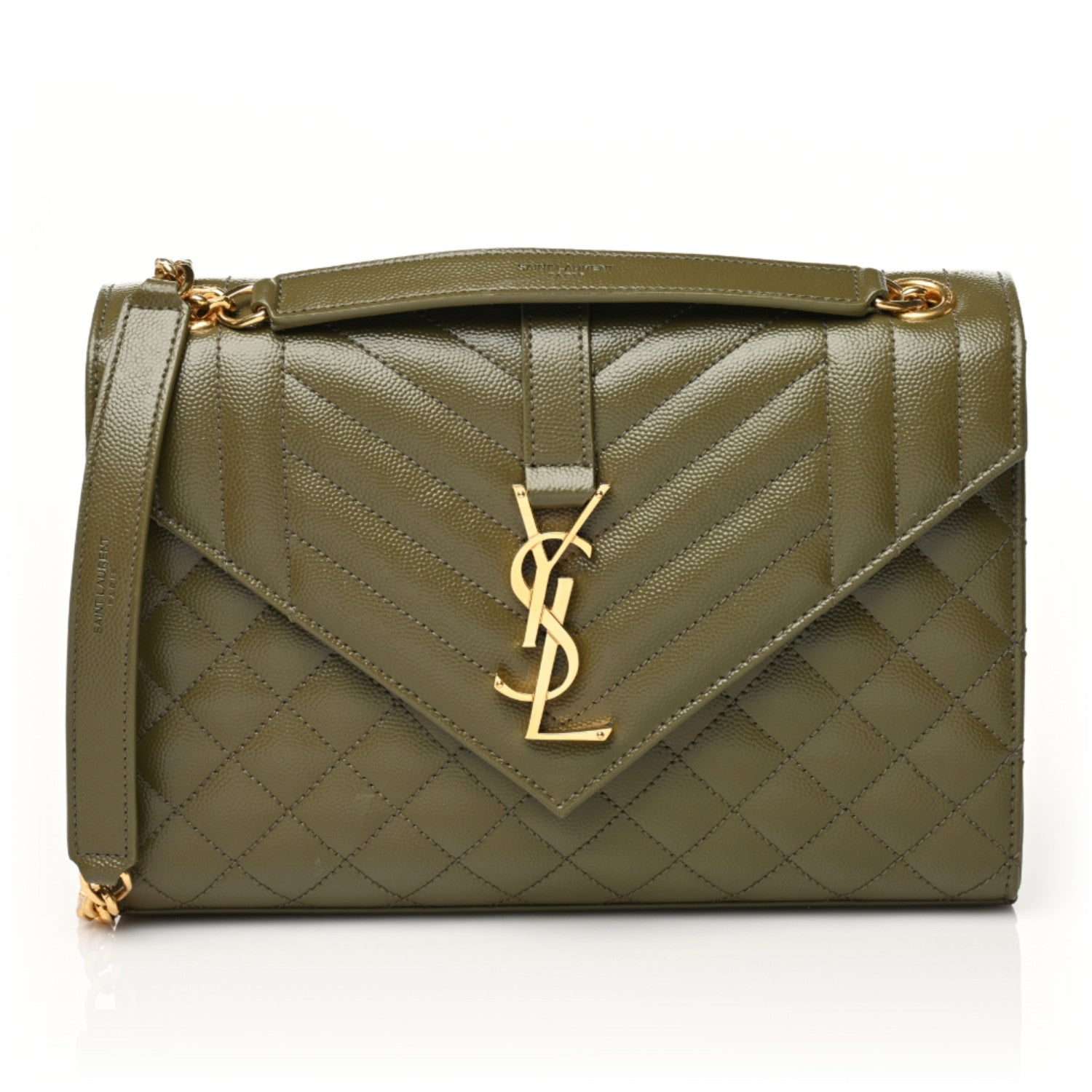 Saint Laurent Grain De Poudre Textured Mixed Matelasse Medium Triquilt Monogram Satchel Vert Kaki 1 of 8