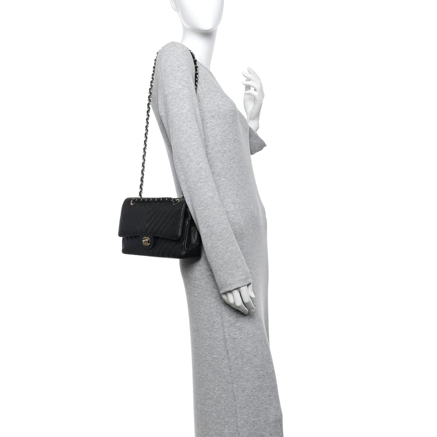 Chanel Caviar Chevron Quilted Medium Double Flap Black 2 of 10