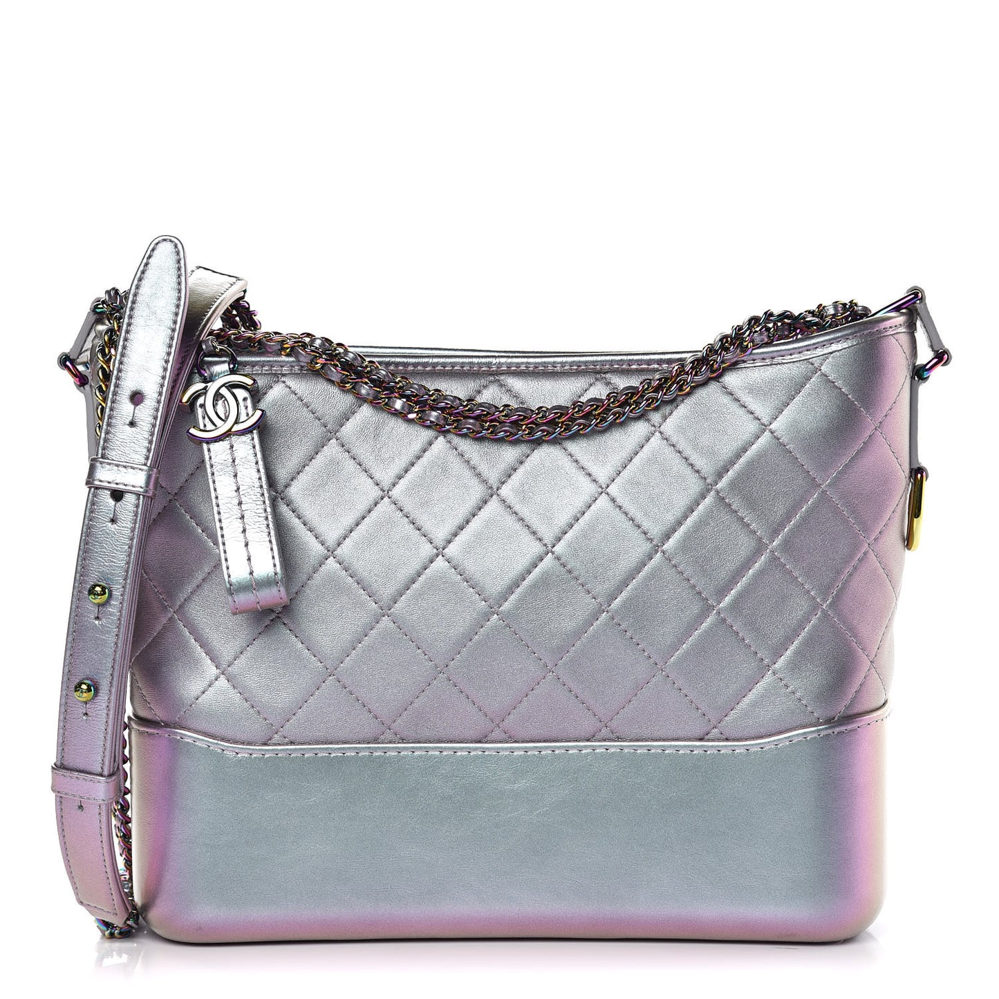 Iridescent Lambskin Calfskin Quilted Medium Gabrielle Hobo Light Purple