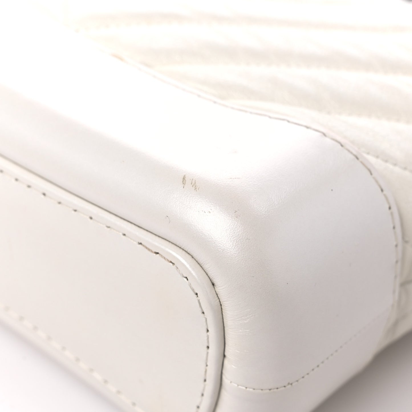 Aged Calfskin Chevron Quilted Small Gabrielle Hobo White