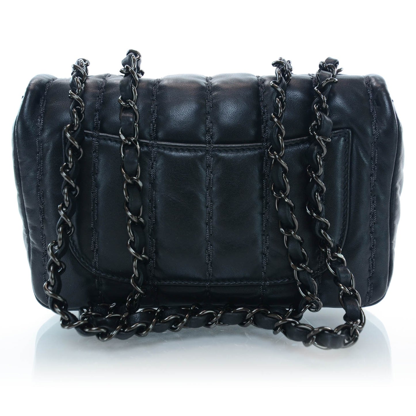 Lambskin Vertical Stitched Mini Flap Black