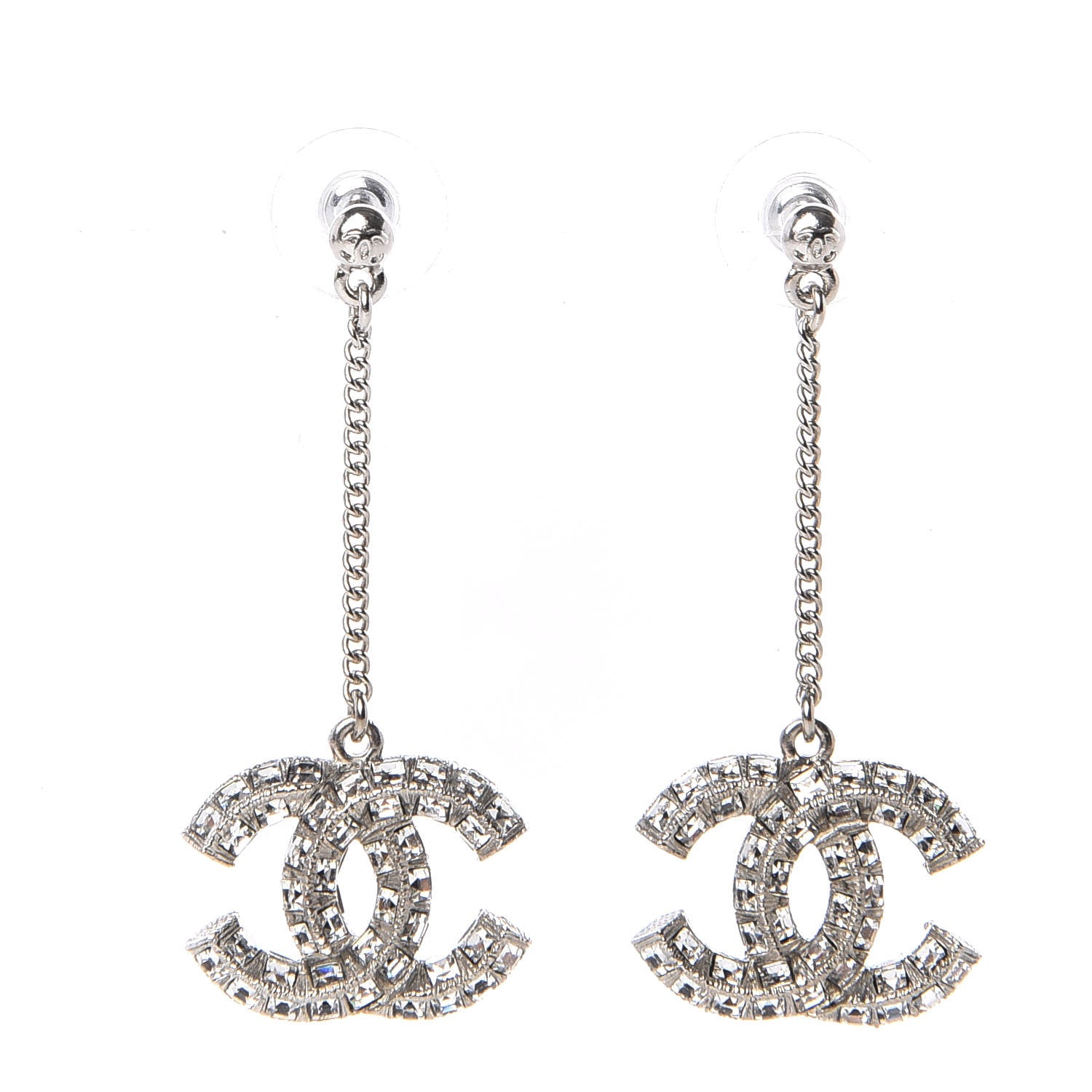 Chanel Baguette Crystal CC Drop Earrings Silver 1 of 6