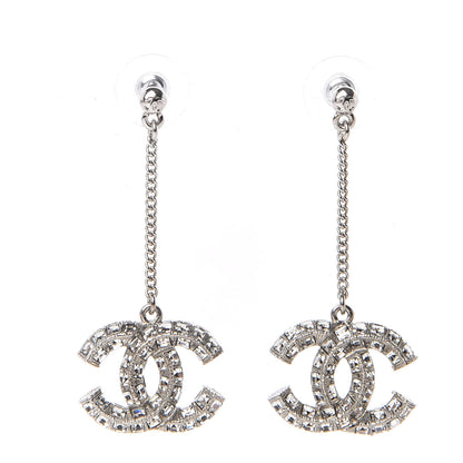 Chanel Baguette Crystal CC Drop Earrings Silver 1 of 6