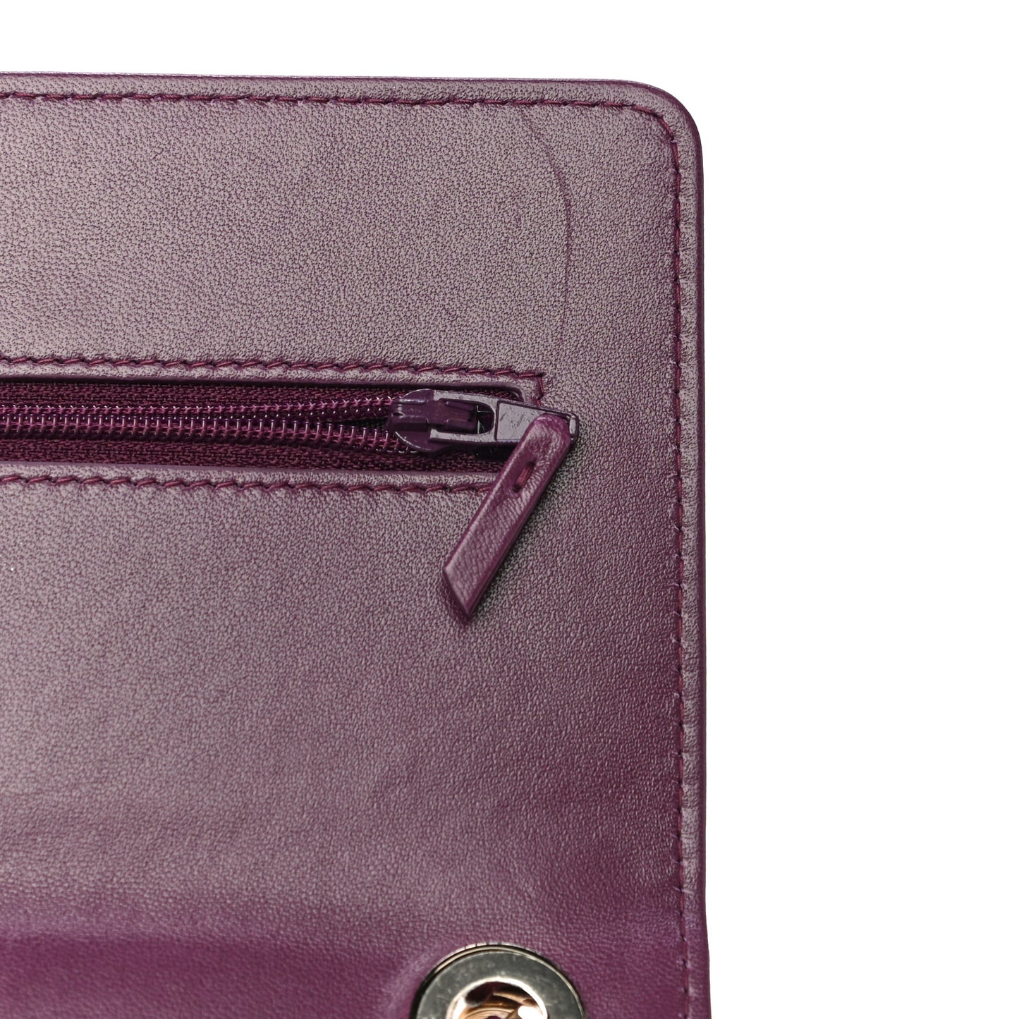 Lambskin Quilted Trendy CC Wallet On Chain WOC Purple