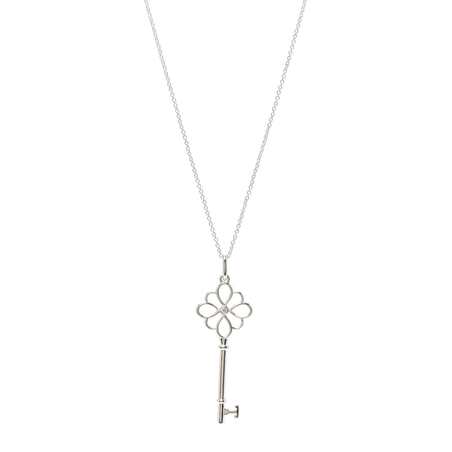 Sterling Silver Diamond Knot Key Pendant Necklace