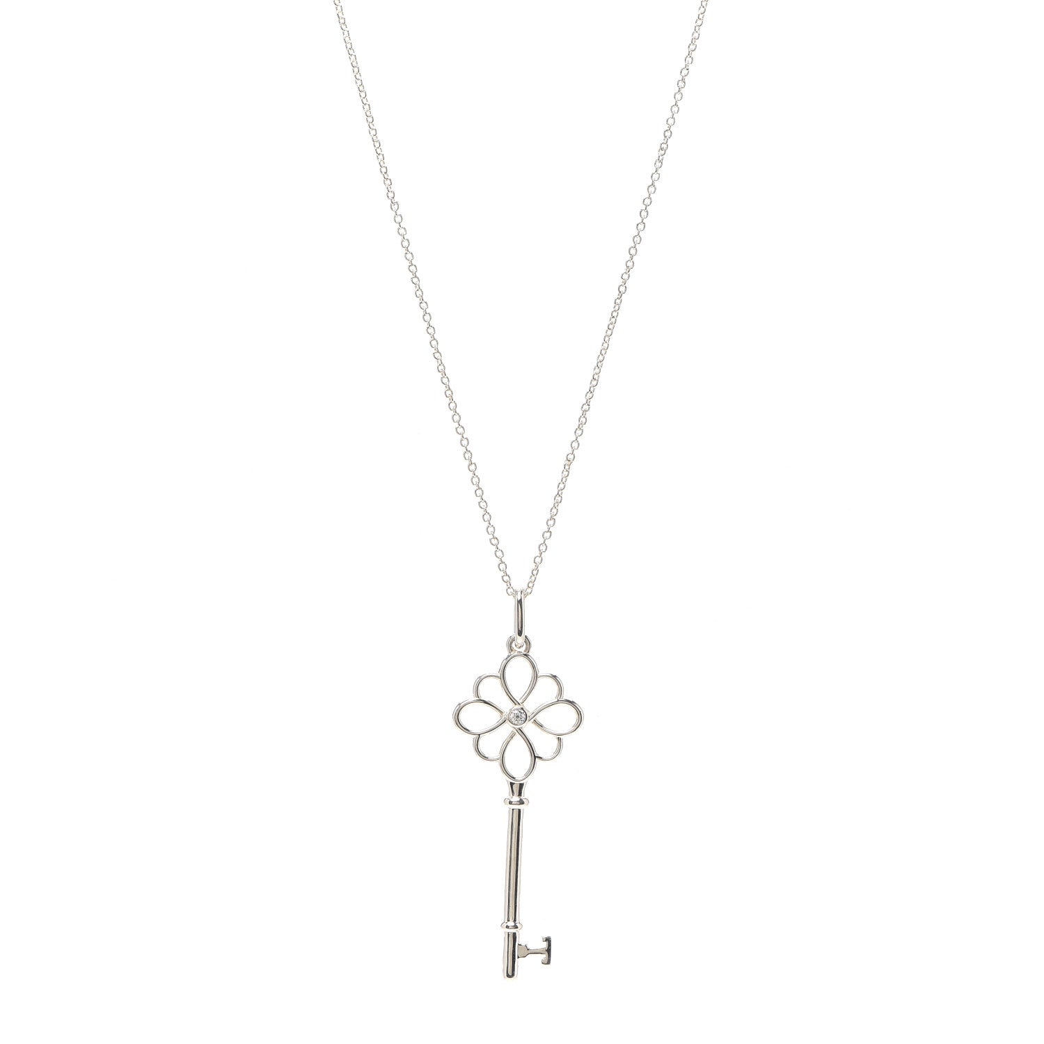 Tiffany Sterling Silver Diamond Knot Key Pendant Necklace 1 of 5