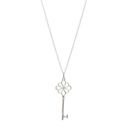 Tiffany Sterling Silver Diamond Knot Key Pendant Necklace 1 of 5
