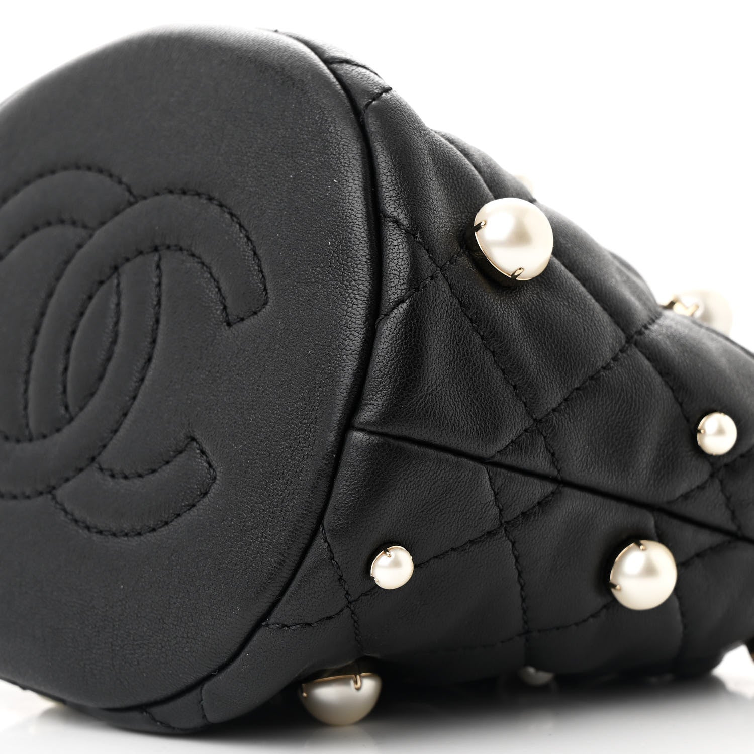 Chanel Lambskin Quilted Pearl Mini About Pearls Drawstring Bag Black 10 of 10