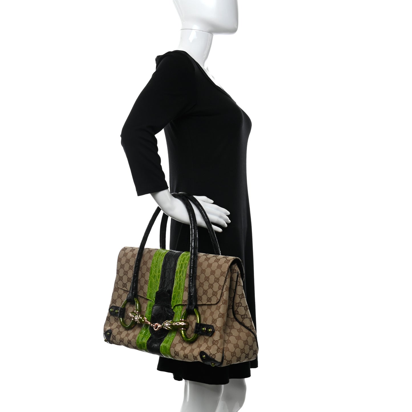 Crocodile Web Monogram Tom Ford Dragon Tote Dark Brown Green