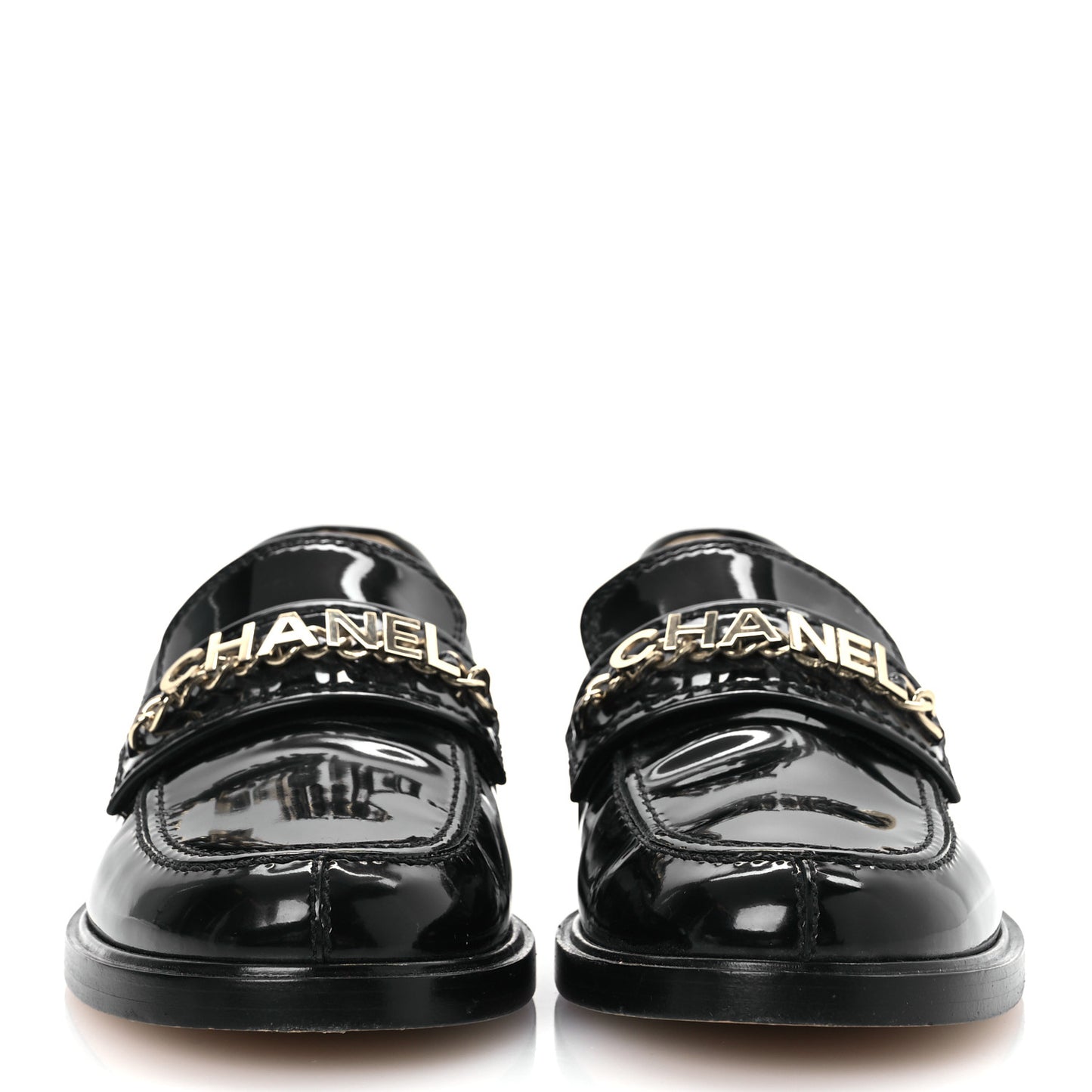 Patent Calfskin Logo Loafers 38.5 Black