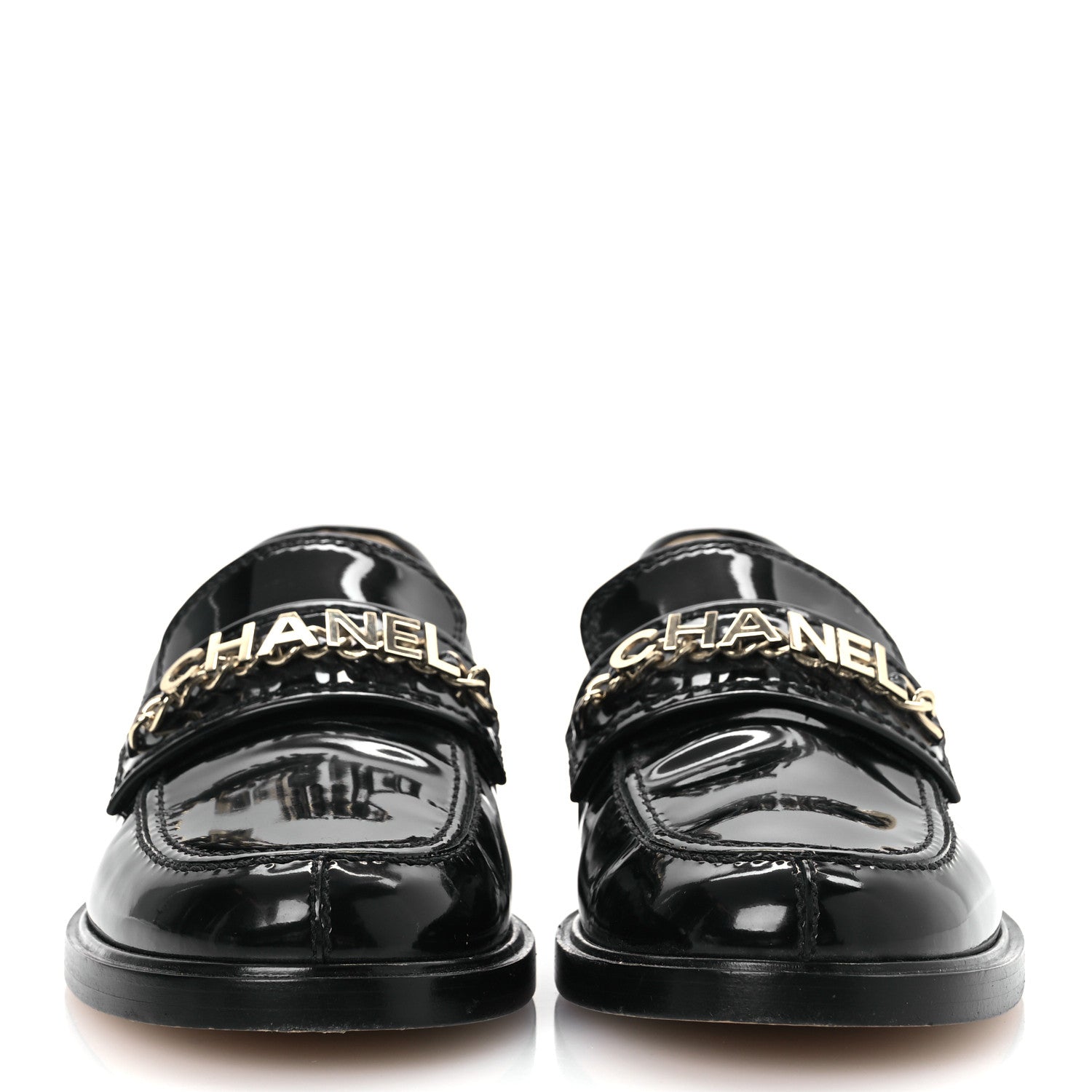 Chanel Patent Calfskin Logo Loafers 38.5 Black 3 of 11