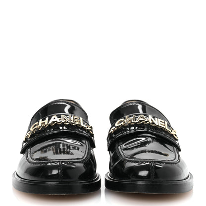Chanel Patent Calfskin Logo Loafers 38.5 Black 3 of 11