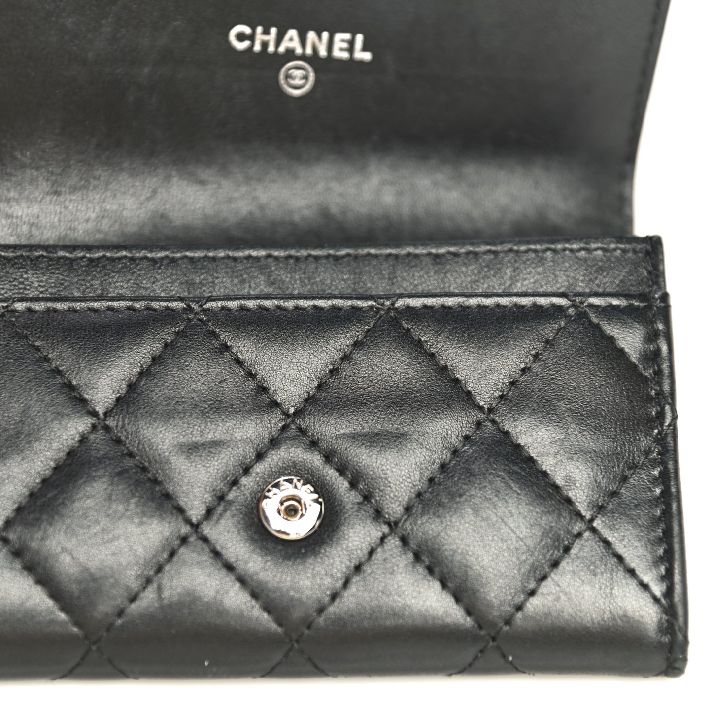Lambskin Quilted Flap Card Holder Black