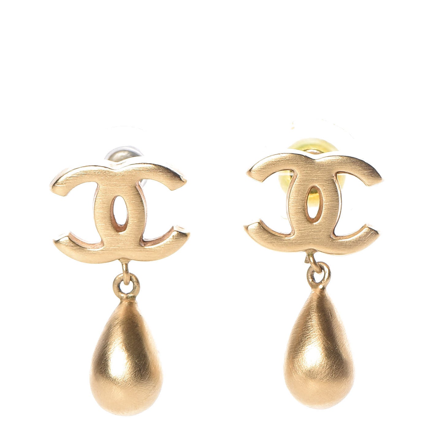 Brushed Metal CC Drop Earrings Gold