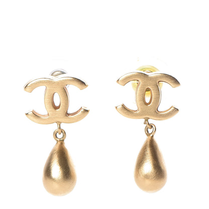 Chanel Brushed Metal CC Drop Earrings Gold 1 of 10