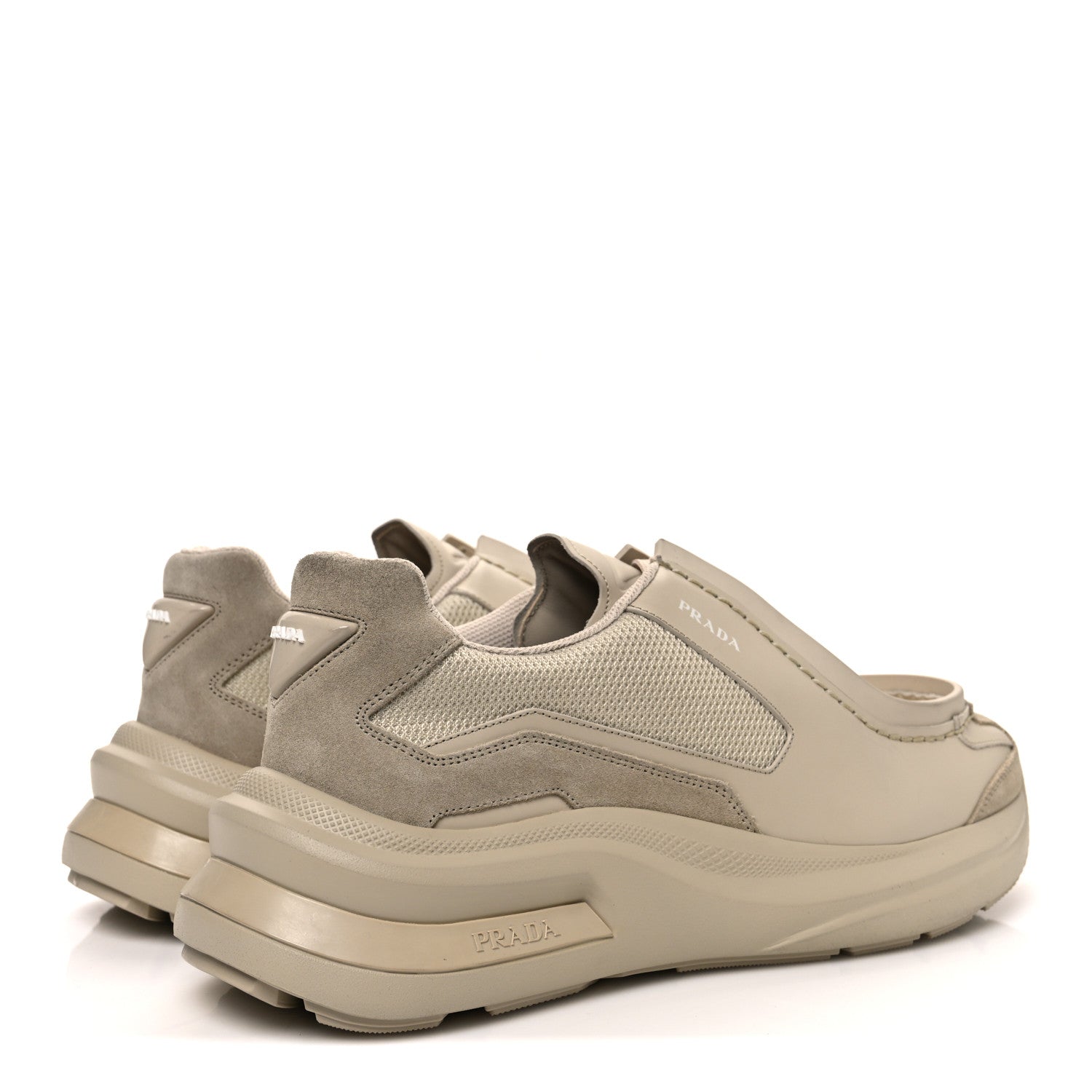 Prada Brushed Calfskin Mens Systeme Sneakers 10.5 Beige 5 of 9