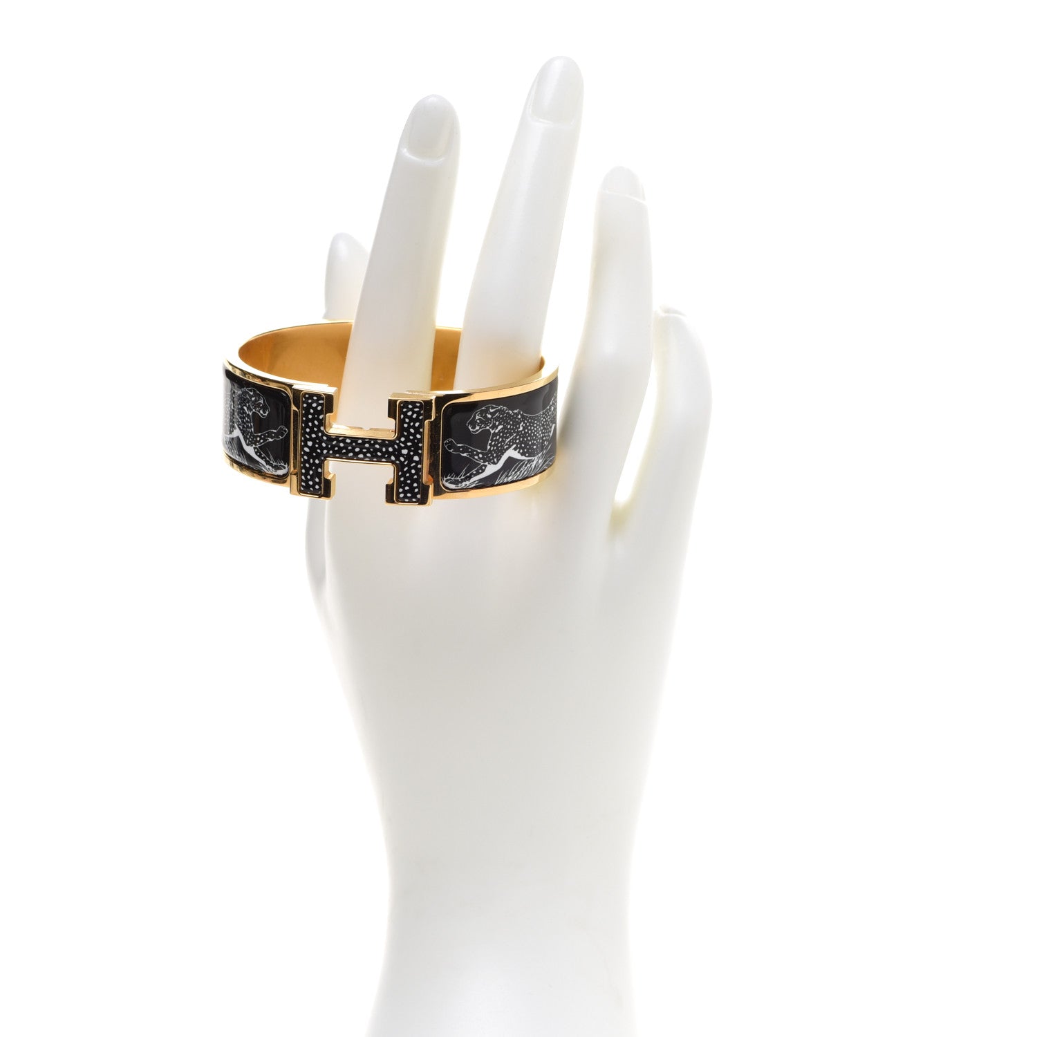 Hermes Enamel Print Guepards Wide Clic Clac H Bracelet PM Positif Negatif 2 of 8