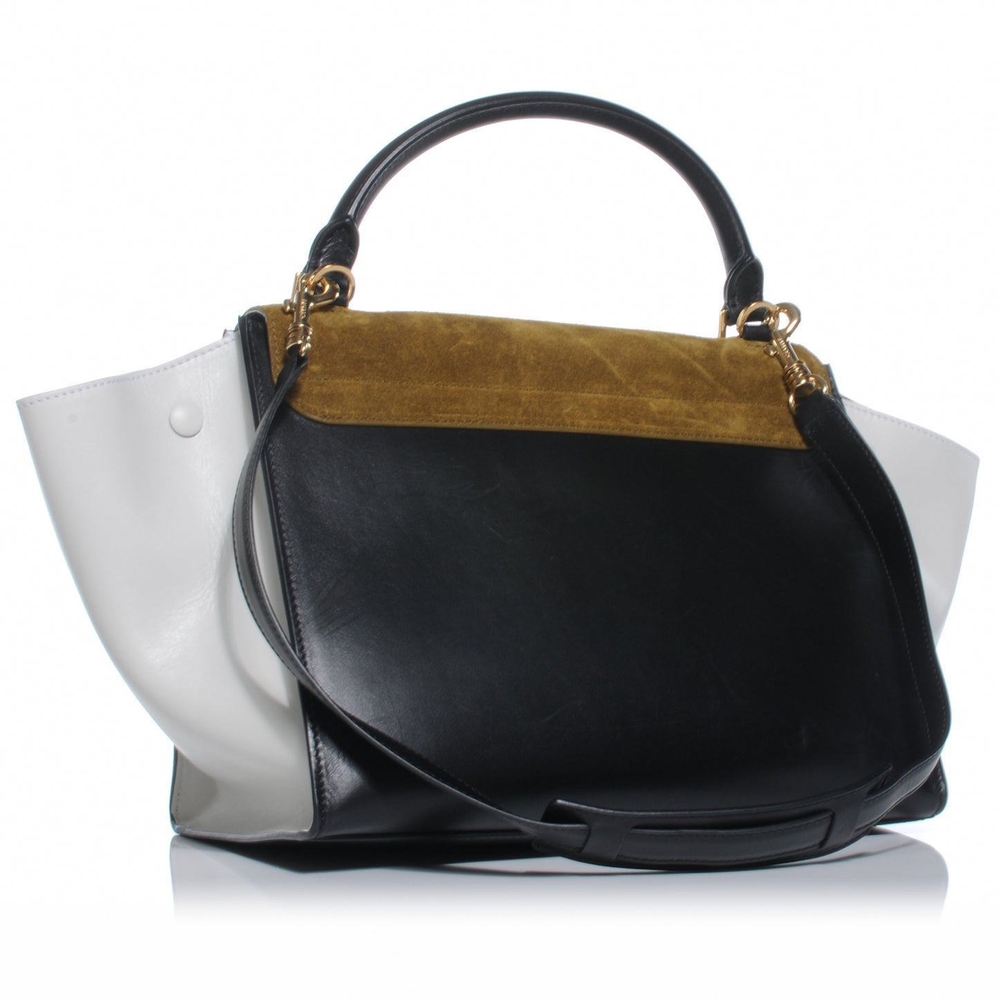 Calfskin and Suede Small Tri-Color Trapeze Khaki