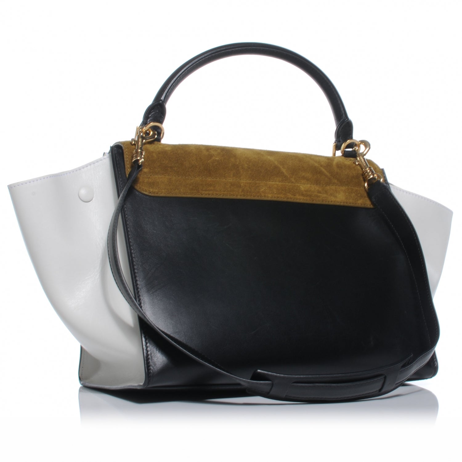 Celine Calfskin and Suede Small Tri-Color Trapeze Khaki 3 of 8