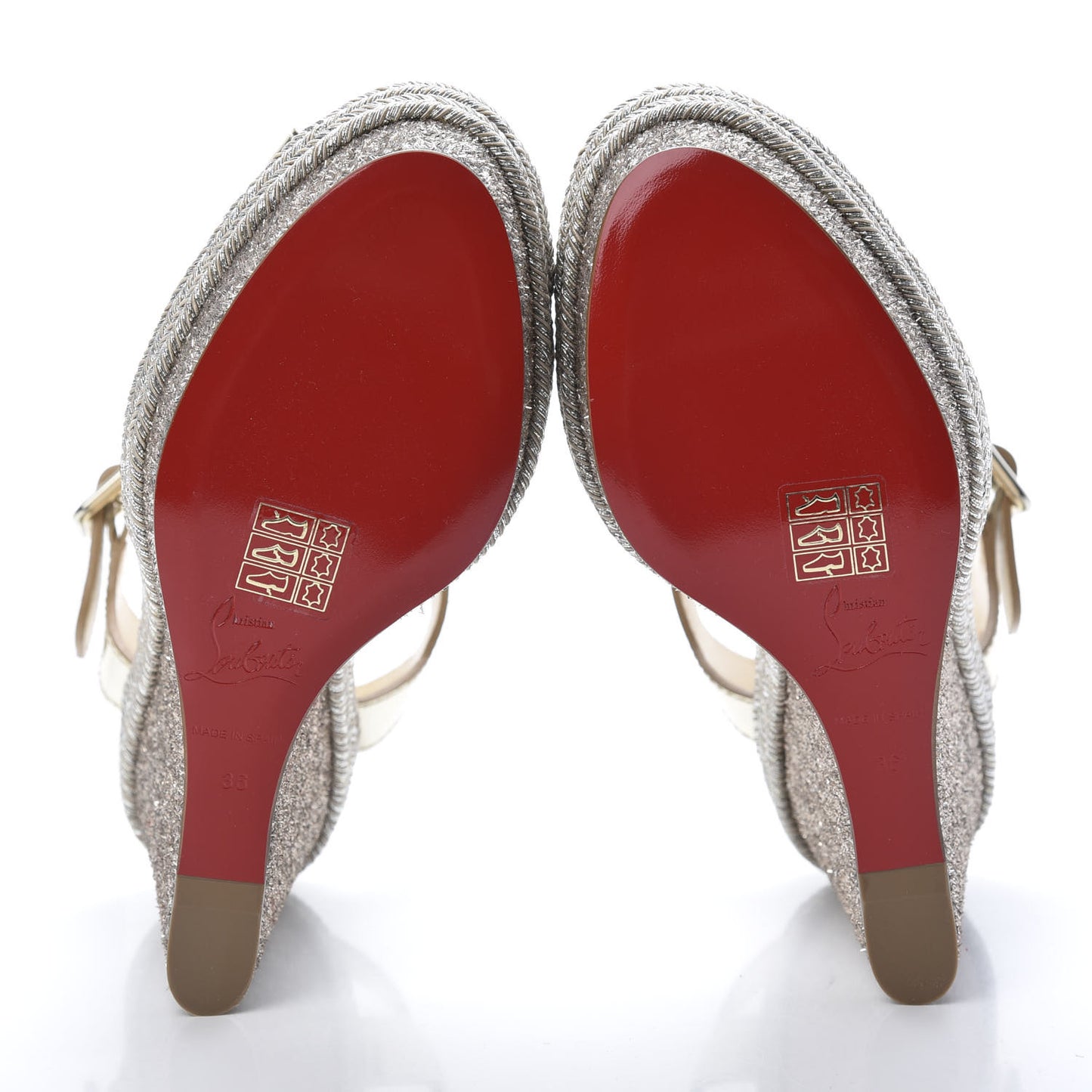 Calfskin Glitter Almeria 120 Wedge Sandals 36 Light Gold