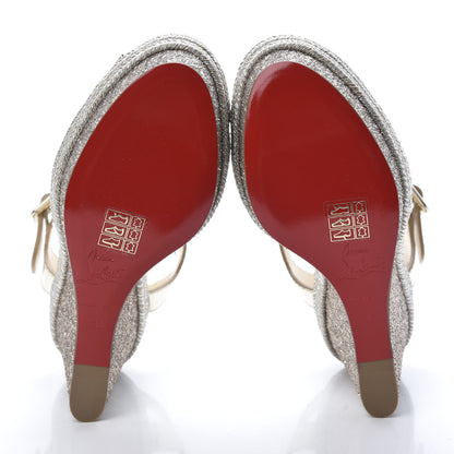 Christian Louboutin Calfskin Glitter Almeria 120 Wedge Sandals 36 Light Gold 5 of 8