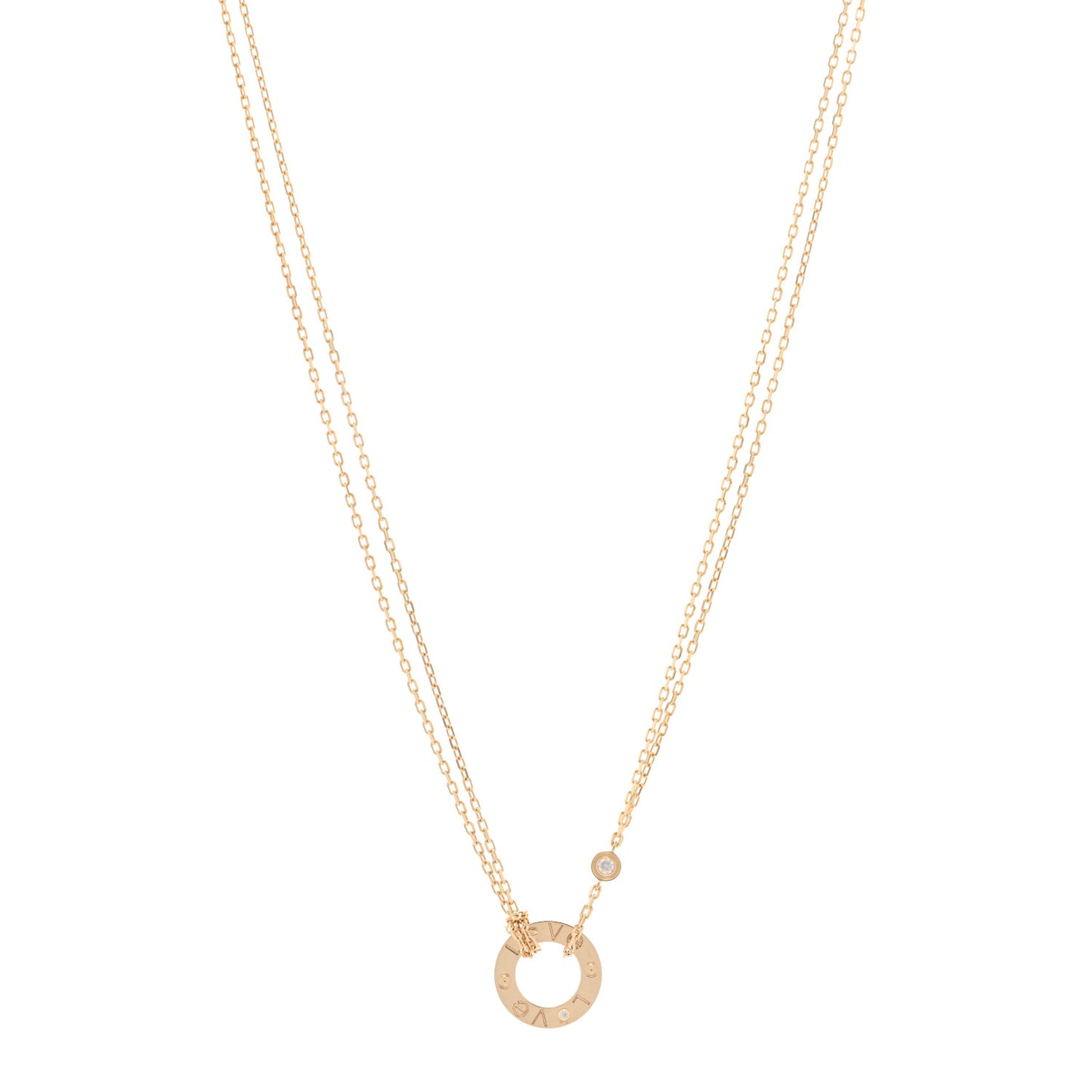 18K Yellow Gold 2 Diamond LOVE Necklace