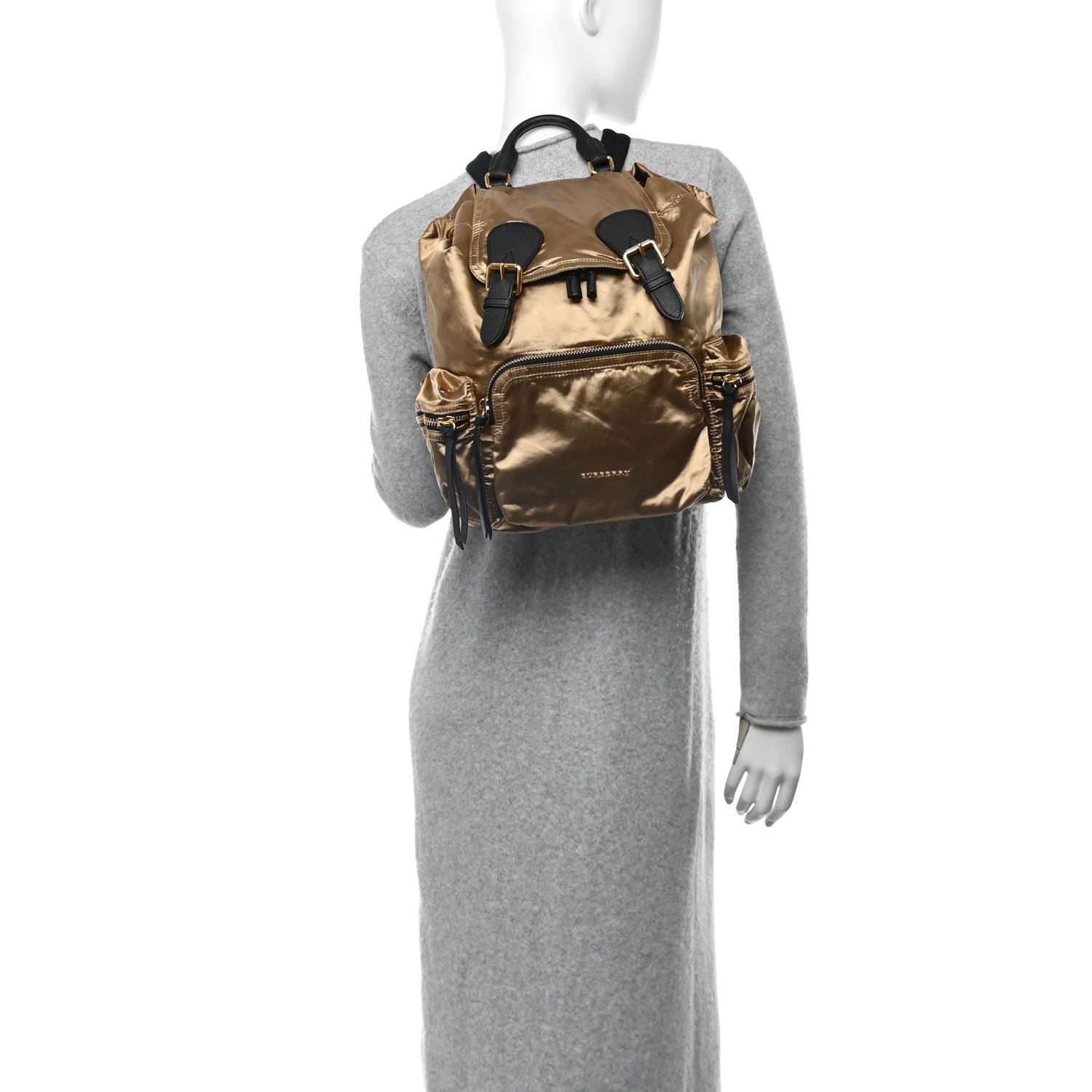 Burberry Metallic Satin Nylon Medium Rucksack Backpack Gold 2 of 12