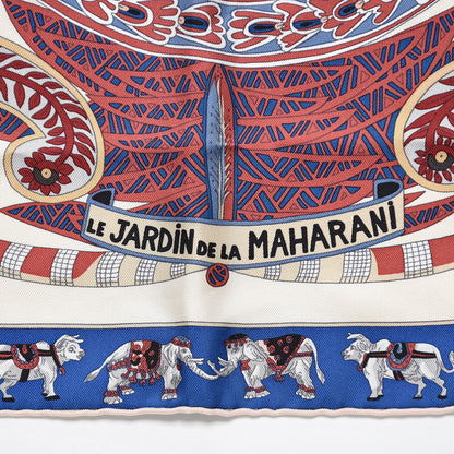 Hermes Silk Le Jardin De La Maharani Scarf 90 Ivory Bleu Bois De Rose 3 of 5