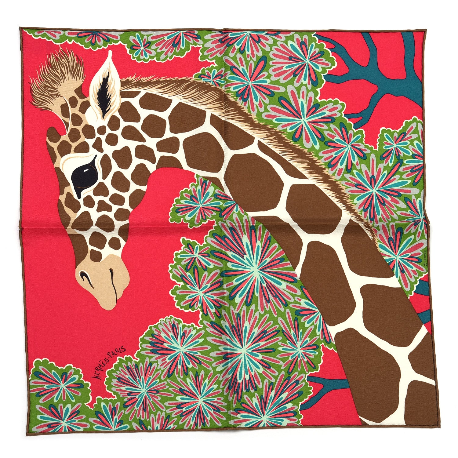 Hermes Silk The Three Graces Zoom Scarf 45 Rose Vif Tabac Vert 1 of 4