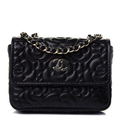 Chanel Lambskin Camellia Embossed Chain Belt Bag Black 1 of 4