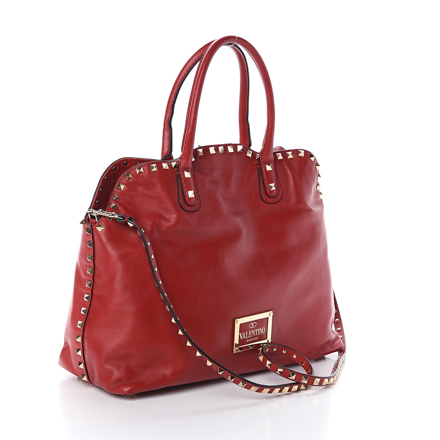 Vitello Rockstud Dome Satchel Red