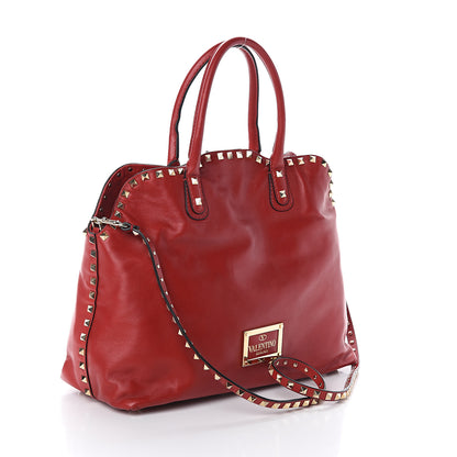 Valentino Garavani Vitello Rockstud Dome Satchel Red 2 of 7