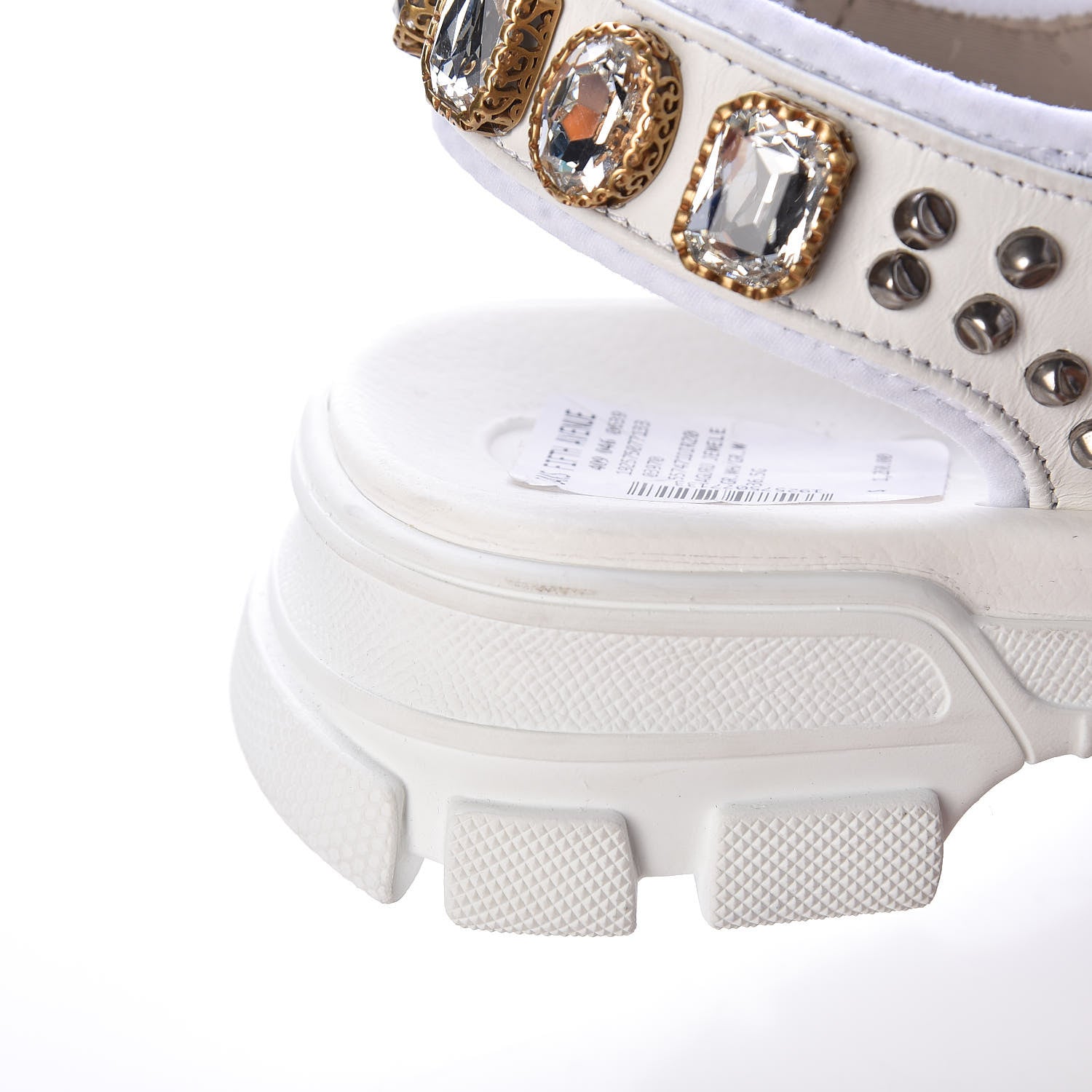 Gucci Nappa Mesh Crystal Embellished Studded Womens Aguru Sandals 37 Great White 8 of 8