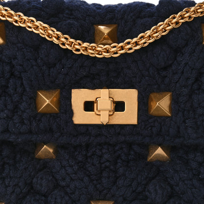 Valentino Garavani Cashmere Medium Roman Stud Shoulder Bag Marine 7 of 9
