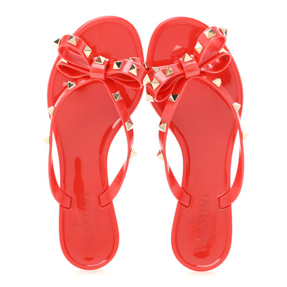 Valentino Garavani PVC Jelly Rockstud Bow Thong Sandals 35 Rosso Valentino 2 of 10