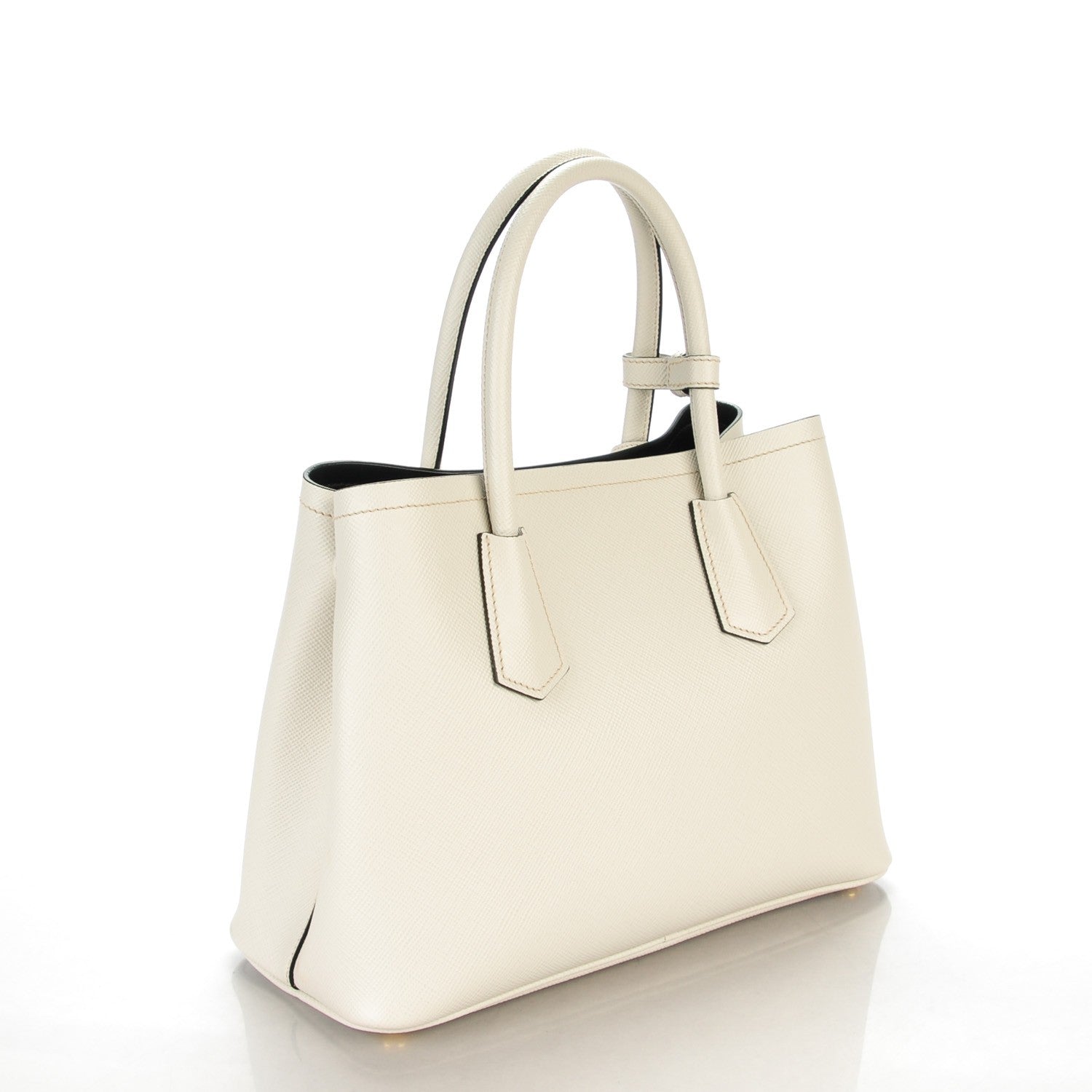 Prada Saffiano Cuir Small Double Bag Talco Nero Black 3 of 7